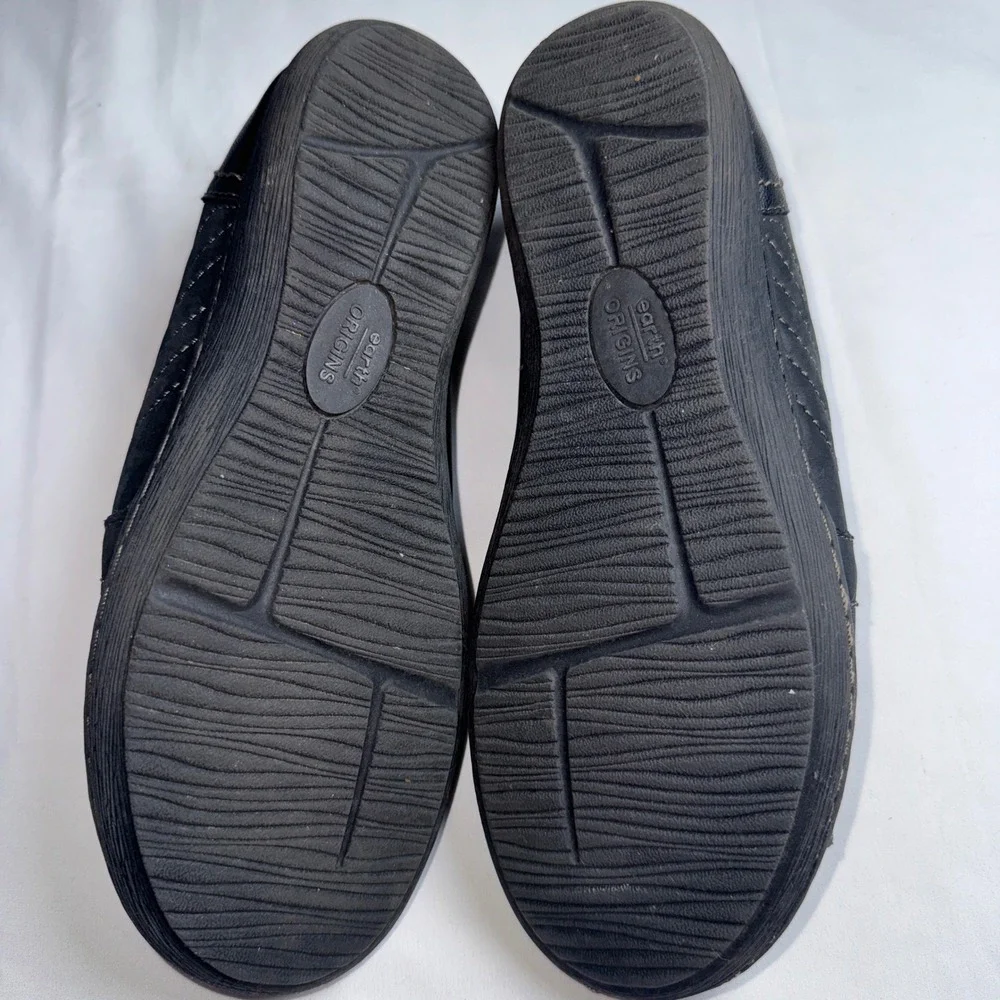 Earth Origins Tamara Teri Black Leather Slip On Loafers Women 10W Wide Comfort